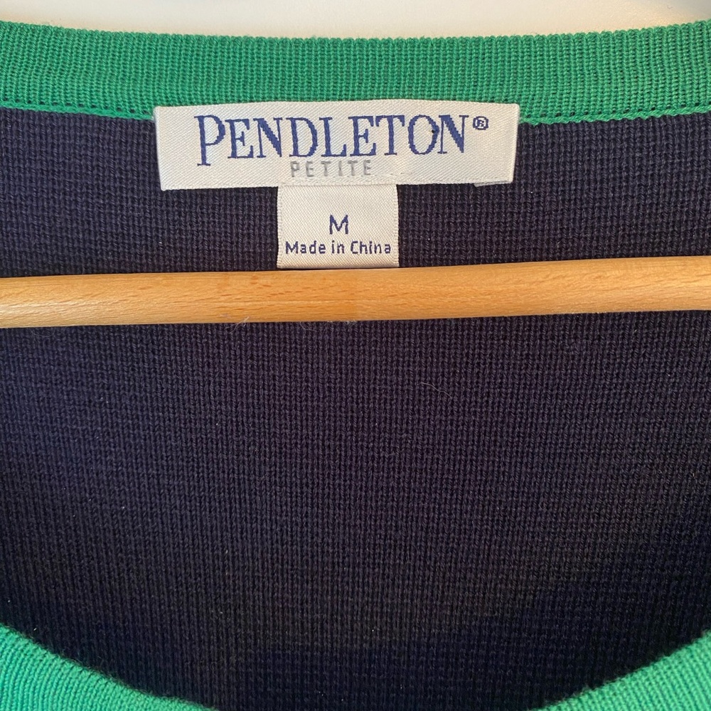 Pendleton Long Navy + While Striped With Green De… - image 2